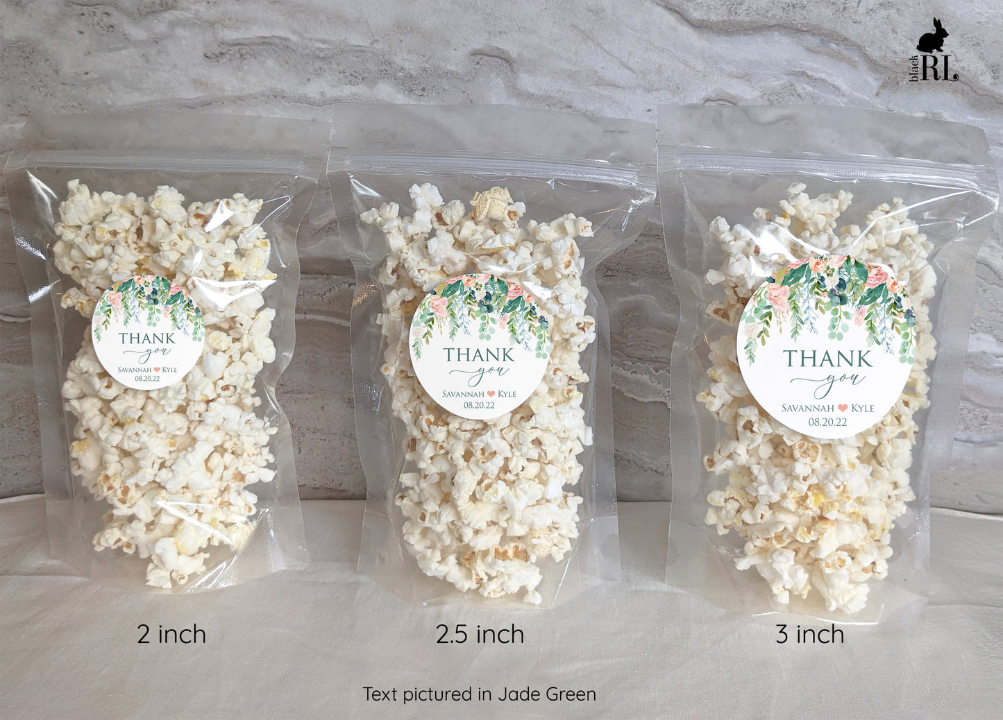 Printed Round Labels in 3 Sizes / Romantic Blossoms - RB21