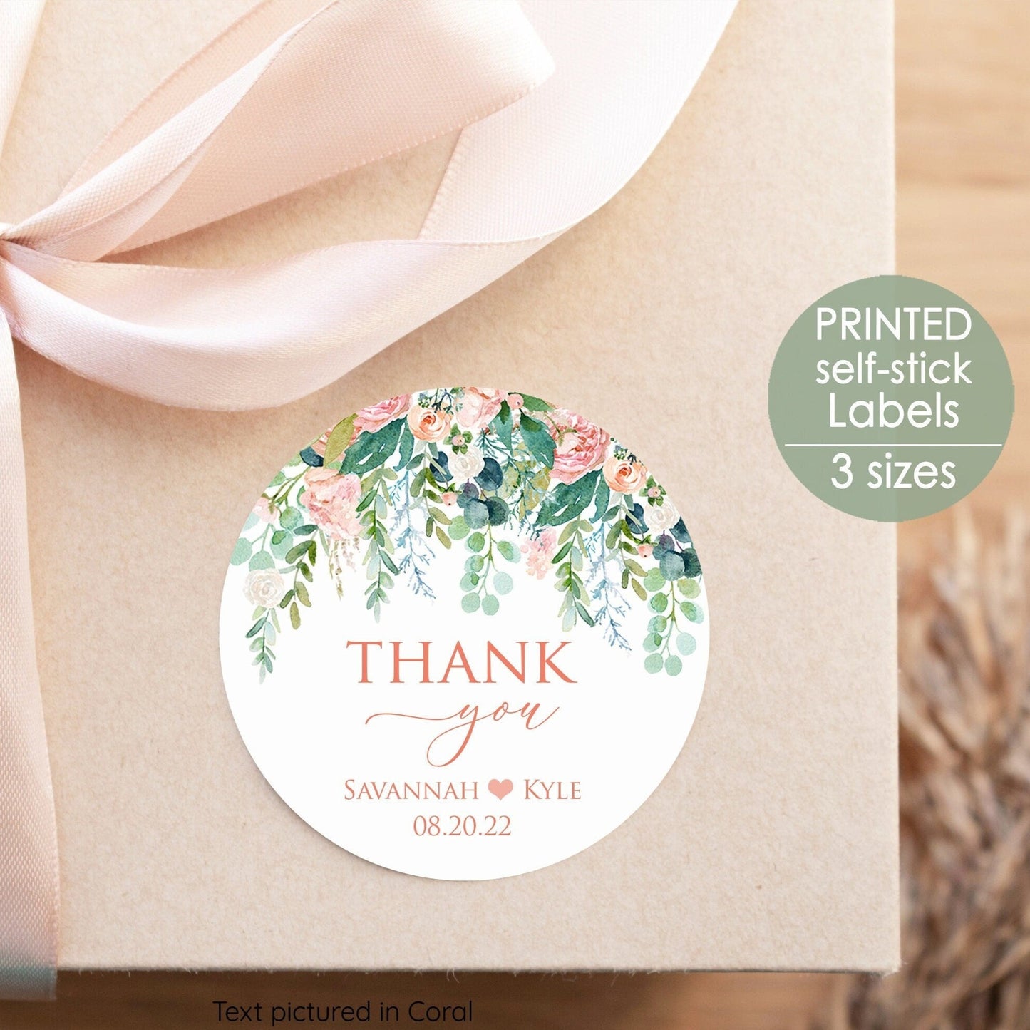 Printed Round Labels in 3 Sizes / Romantic Blossoms - RB21