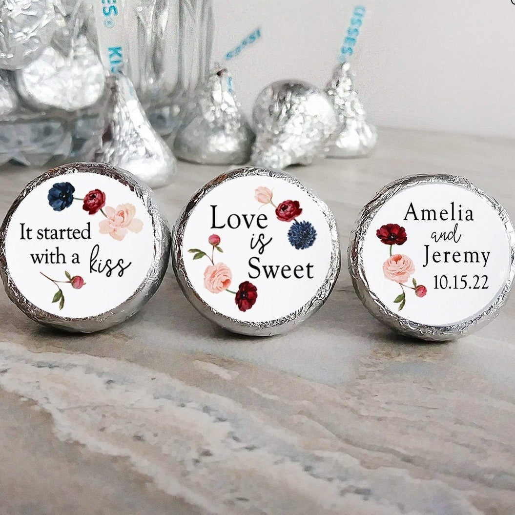 Printed Chocolate Kiss Stickers / Circle of Flowers in Wreath - CC21