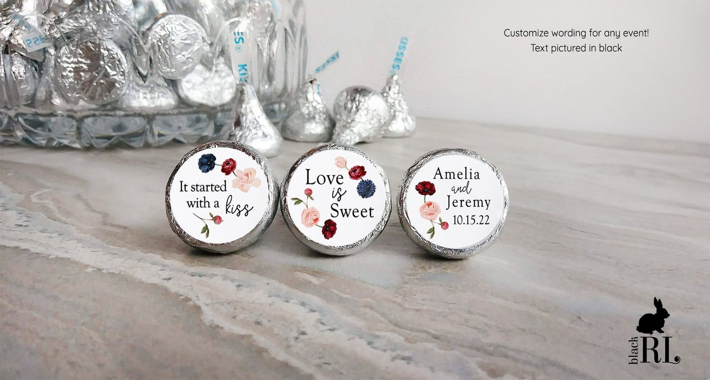 Printed Chocolate Kiss Stickers / Circle of Flowers in Wreath - CC21