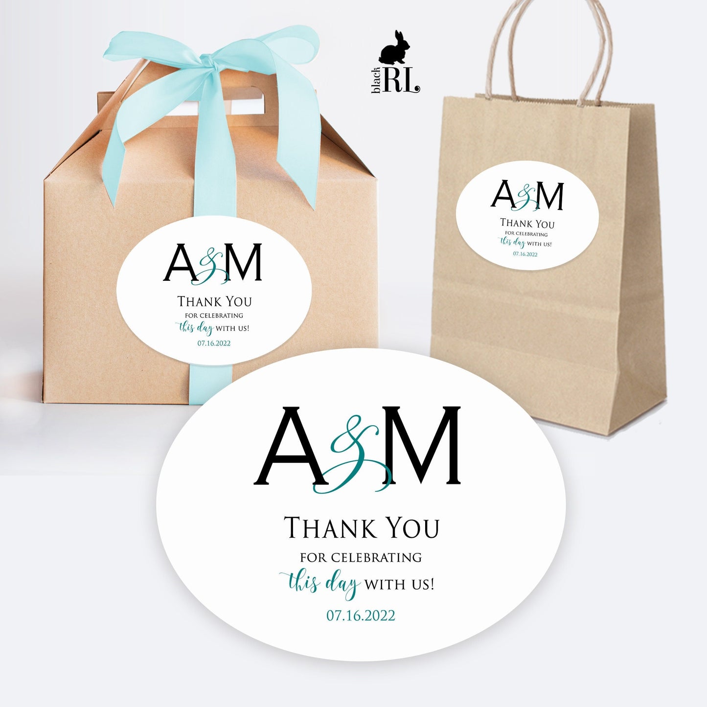 Printed Oval Bag and Box Labels / Wedding Monogram - MA22