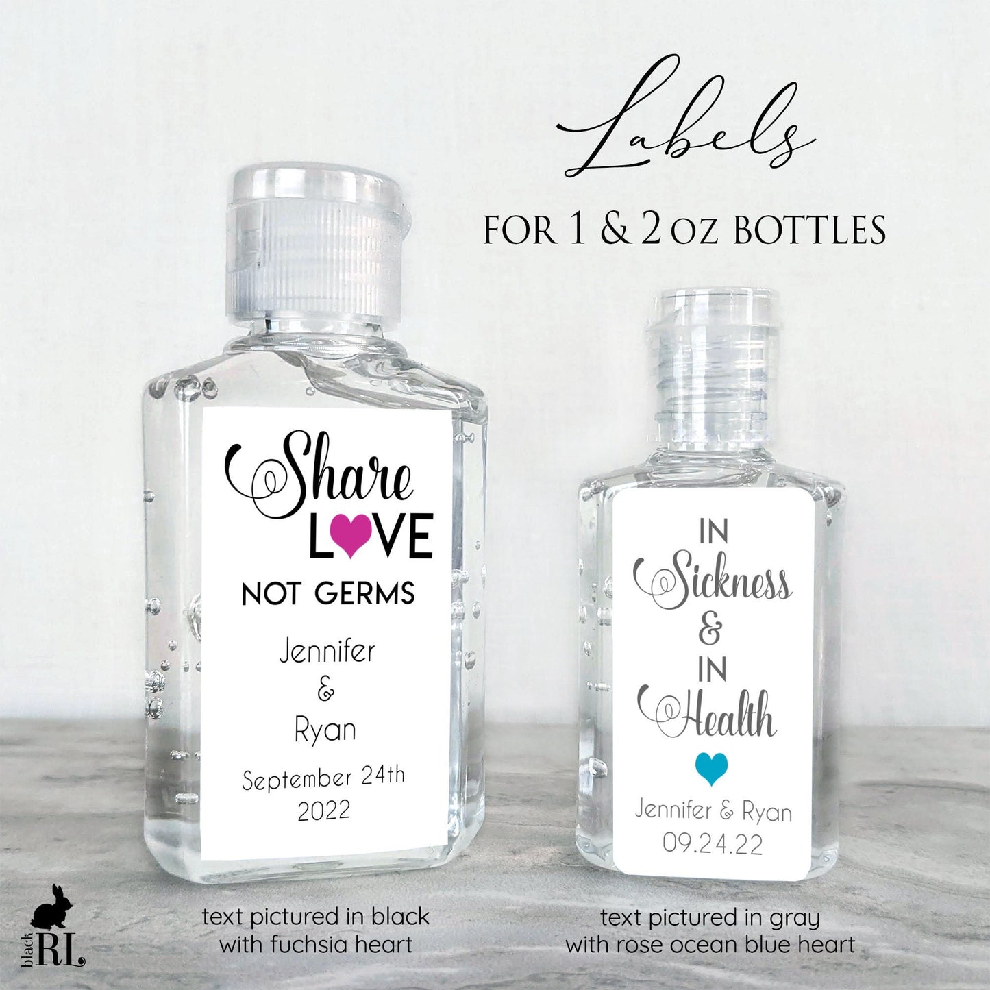 Printed Small Hand Sanitizer Labels / Scrolly Modern Heart - SM20