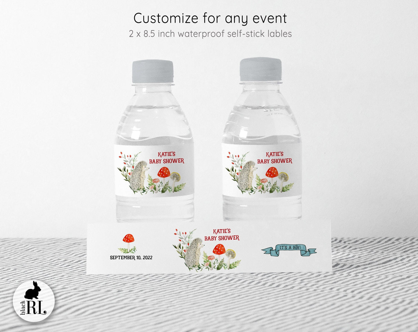 Printed Personalized Water Bottle Labels / Hedgehog - HG20