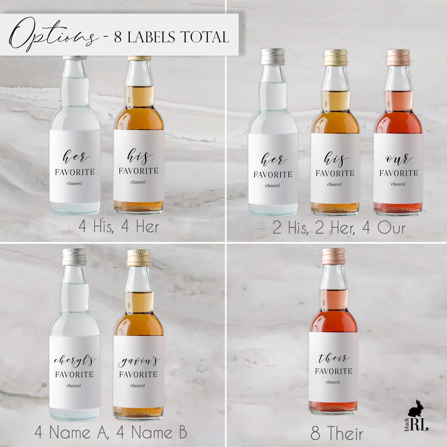 Printed His and Her Favorite Mini Liquor Labels / Modern Script - MF18