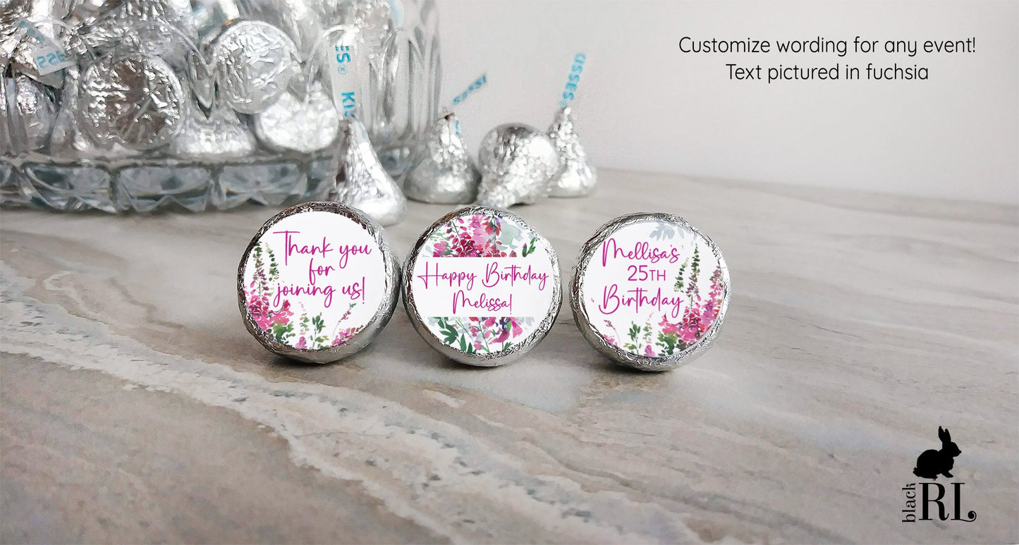 Printed Chocolate Kiss Stickers / Emerald & Fuchsia Blooms - EF22