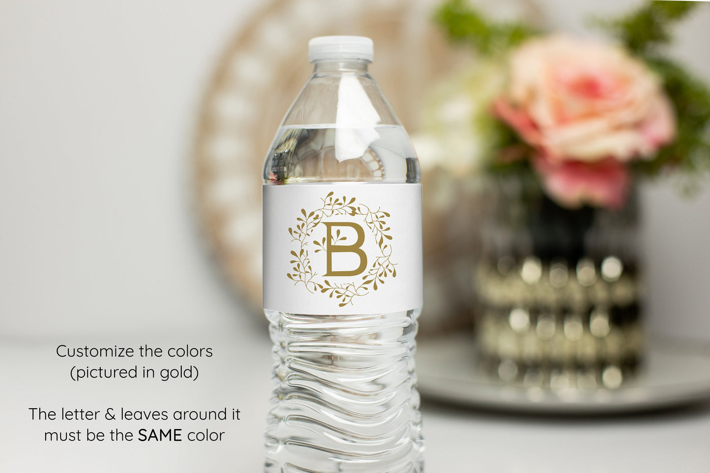 Printed Personalized Water Bottle Labels / Leaf Monogram Design - MA22
