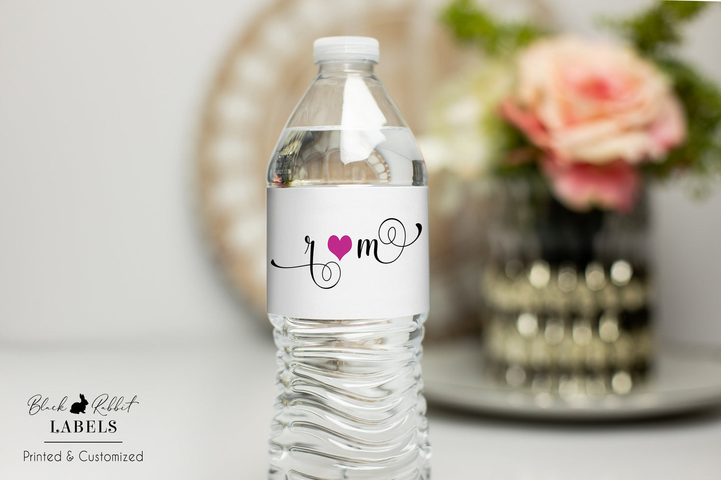 Printed Personalized Water Bottle Labels / Modern Script Hearts - SM20