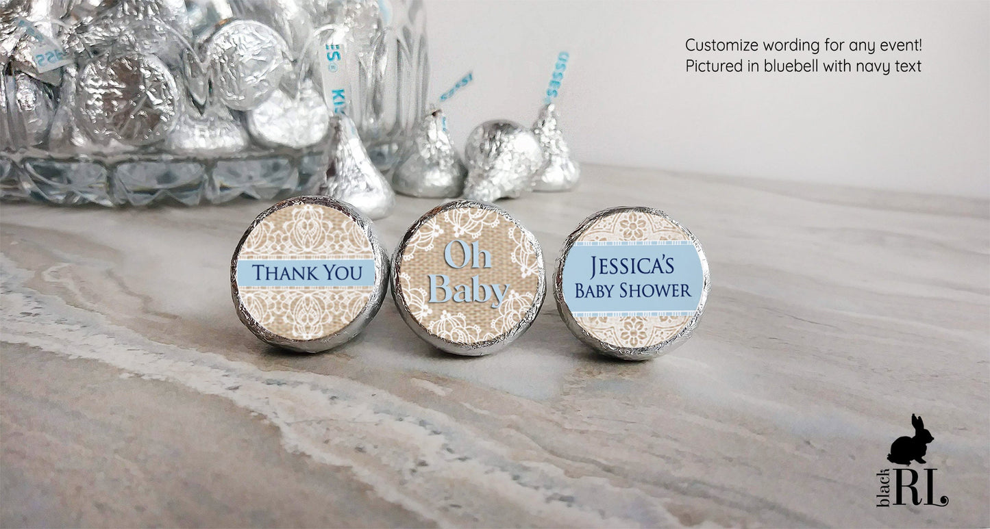 Printed Chocolate Kiss Stickers / Burlap and Lace Stickers - BR16