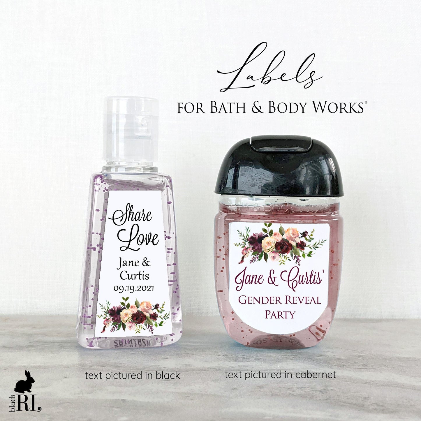 Printed Bath and Body Works® PocketBac Sanitizer Labels / Burgundy Blush Roses - BF18