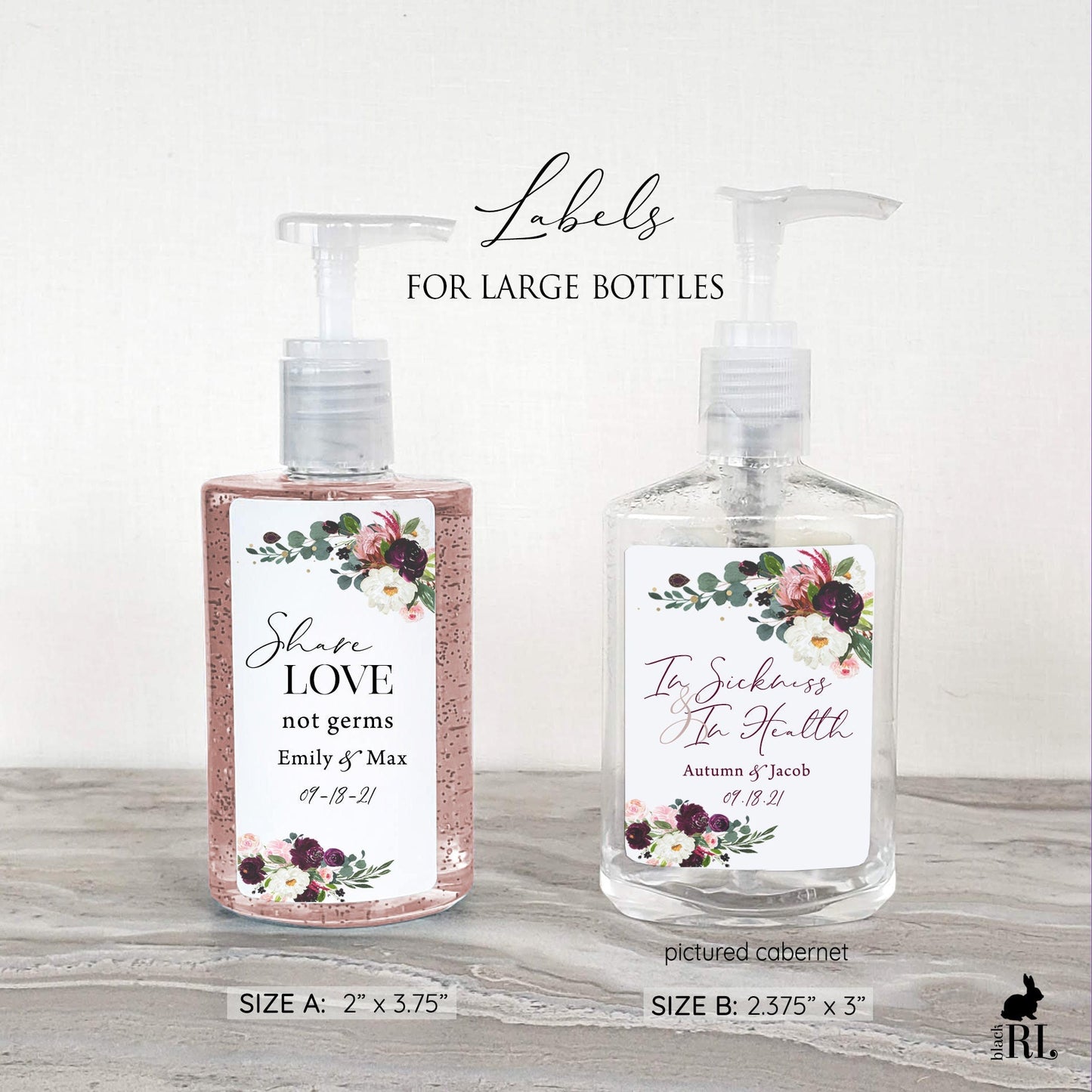 Printed Large Hand Sanitizer Labels / Brilliant Flowers - BC20