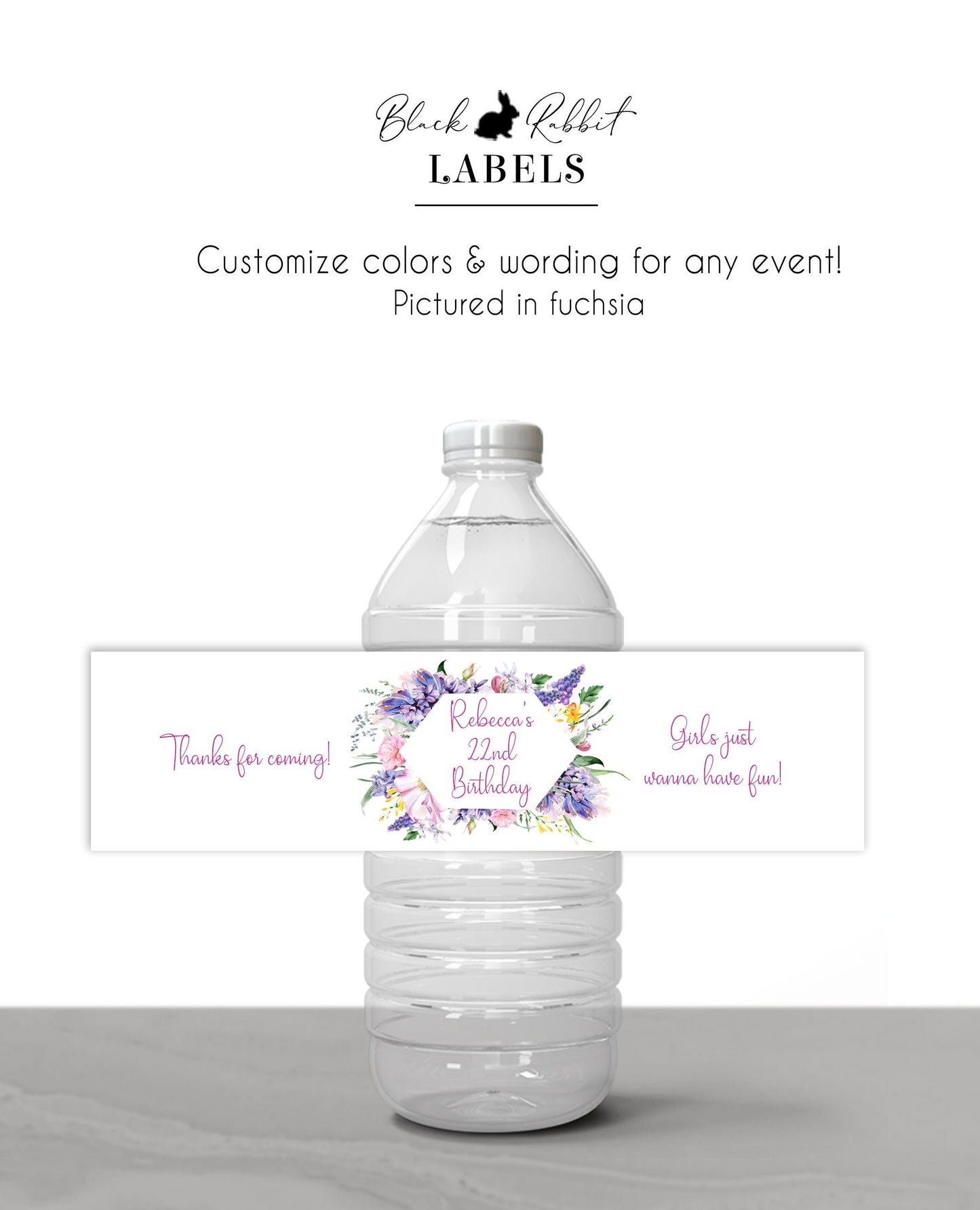 Printed Personalized Water Bottle Labels / May Bouquets - MB22