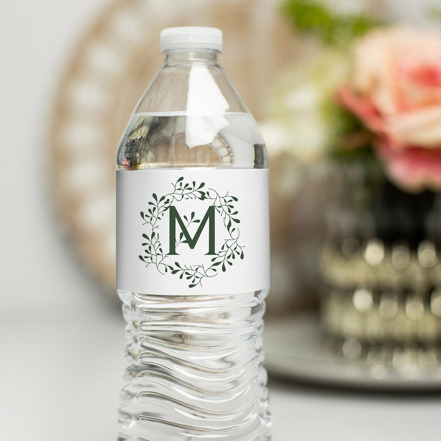 Printed Personalized Water Bottle Labels / Leaf Monogram Design - MA22