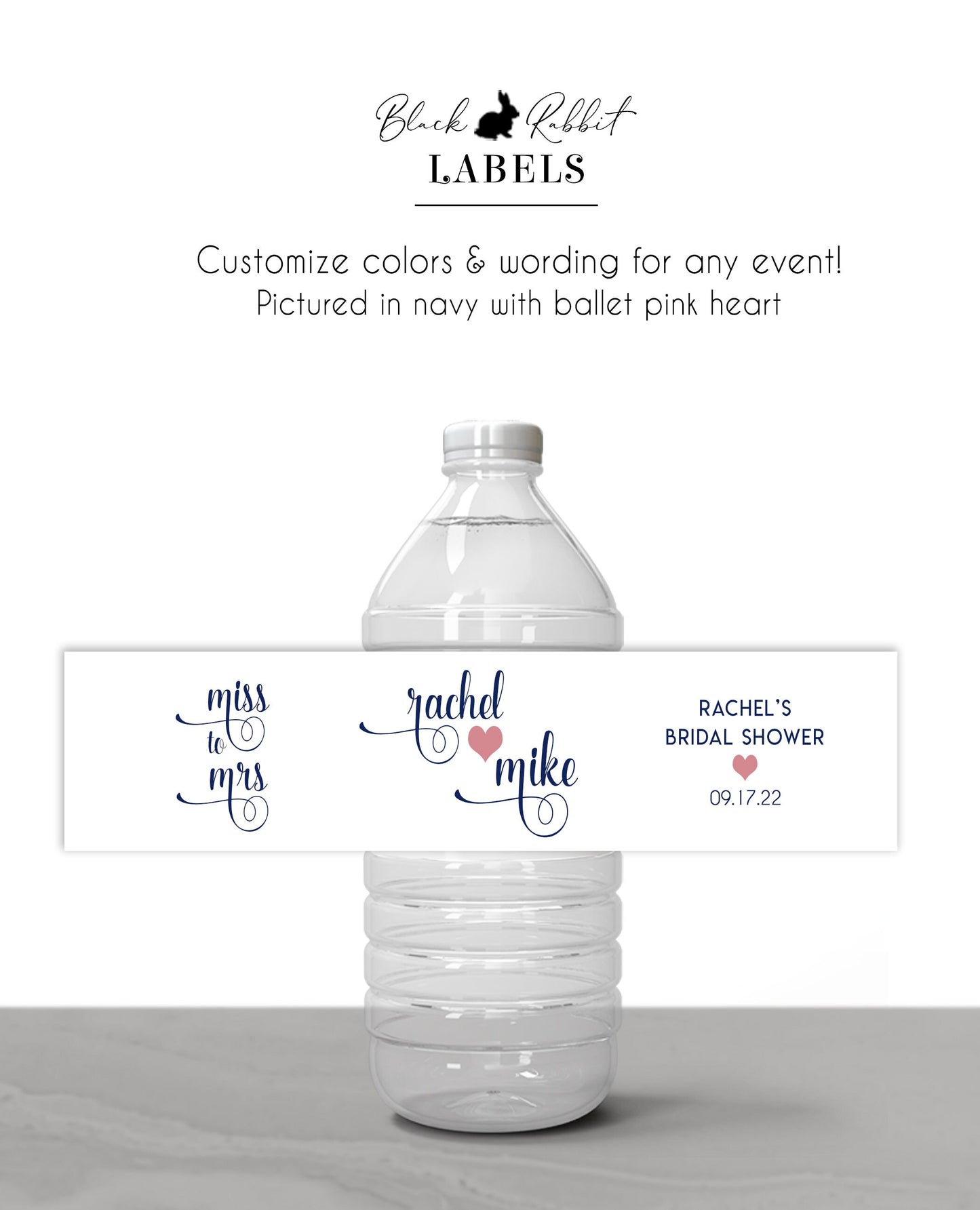 Printed Personalized Water Bottle Labels / Modern Script Hearts - SM20