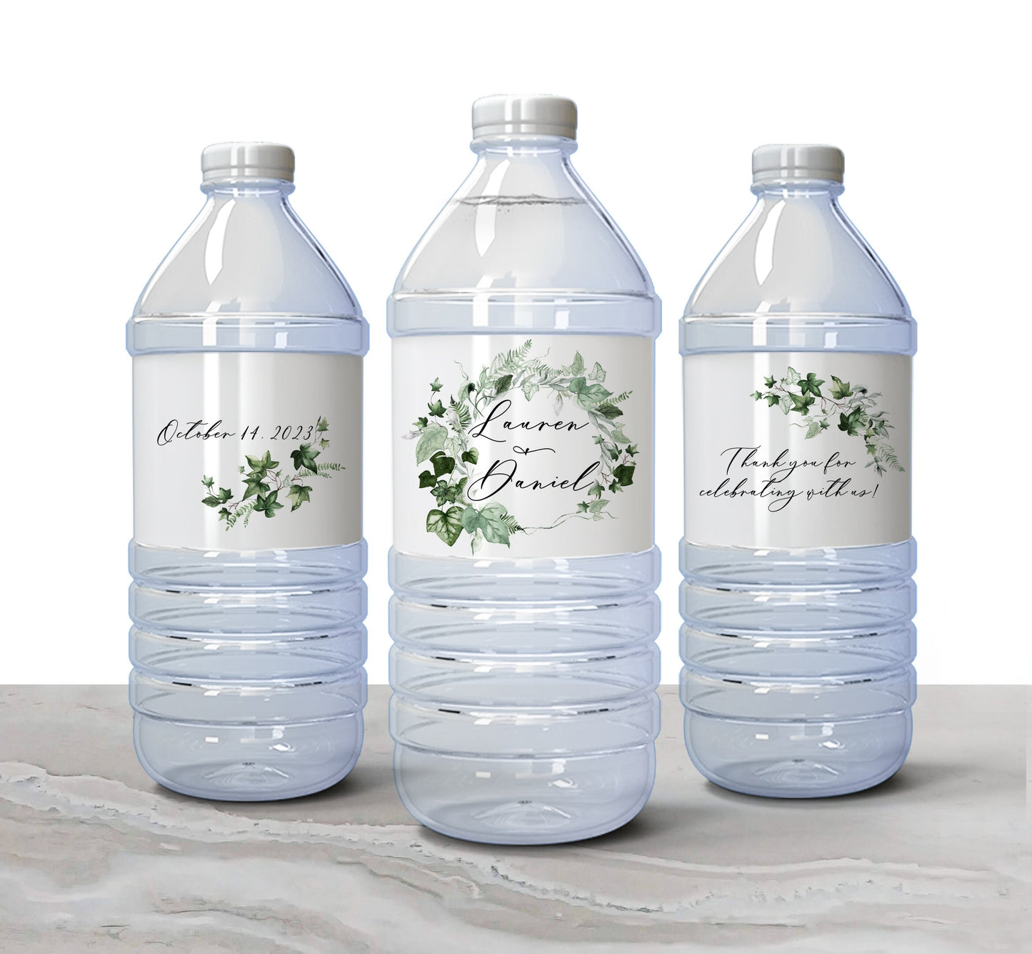 Printed Personalized Water Bottle Labels /Ivy Wreath - IV22