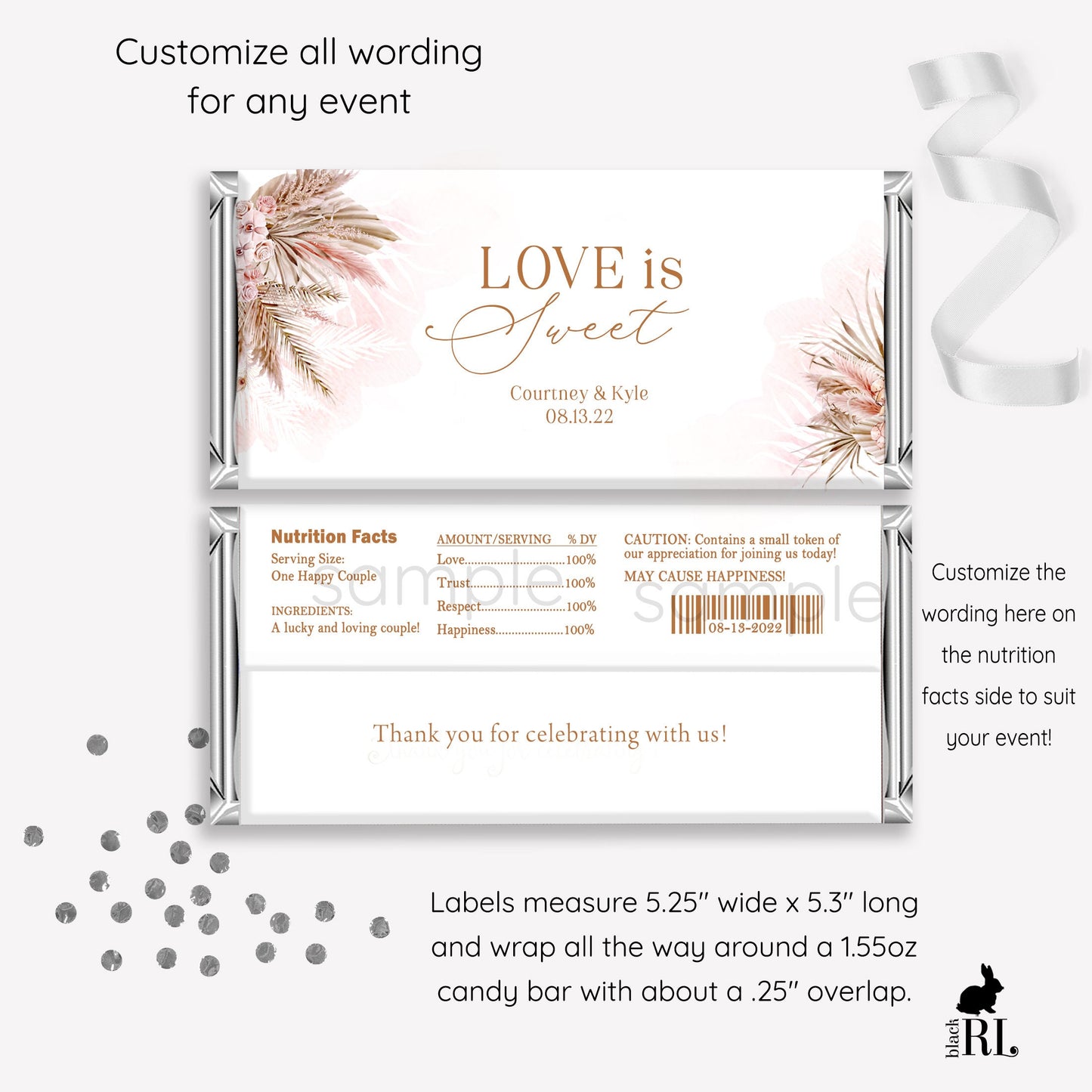 Printed Labels for Full Size Candy/Chocolate Bar / Pampas Grass - PM21