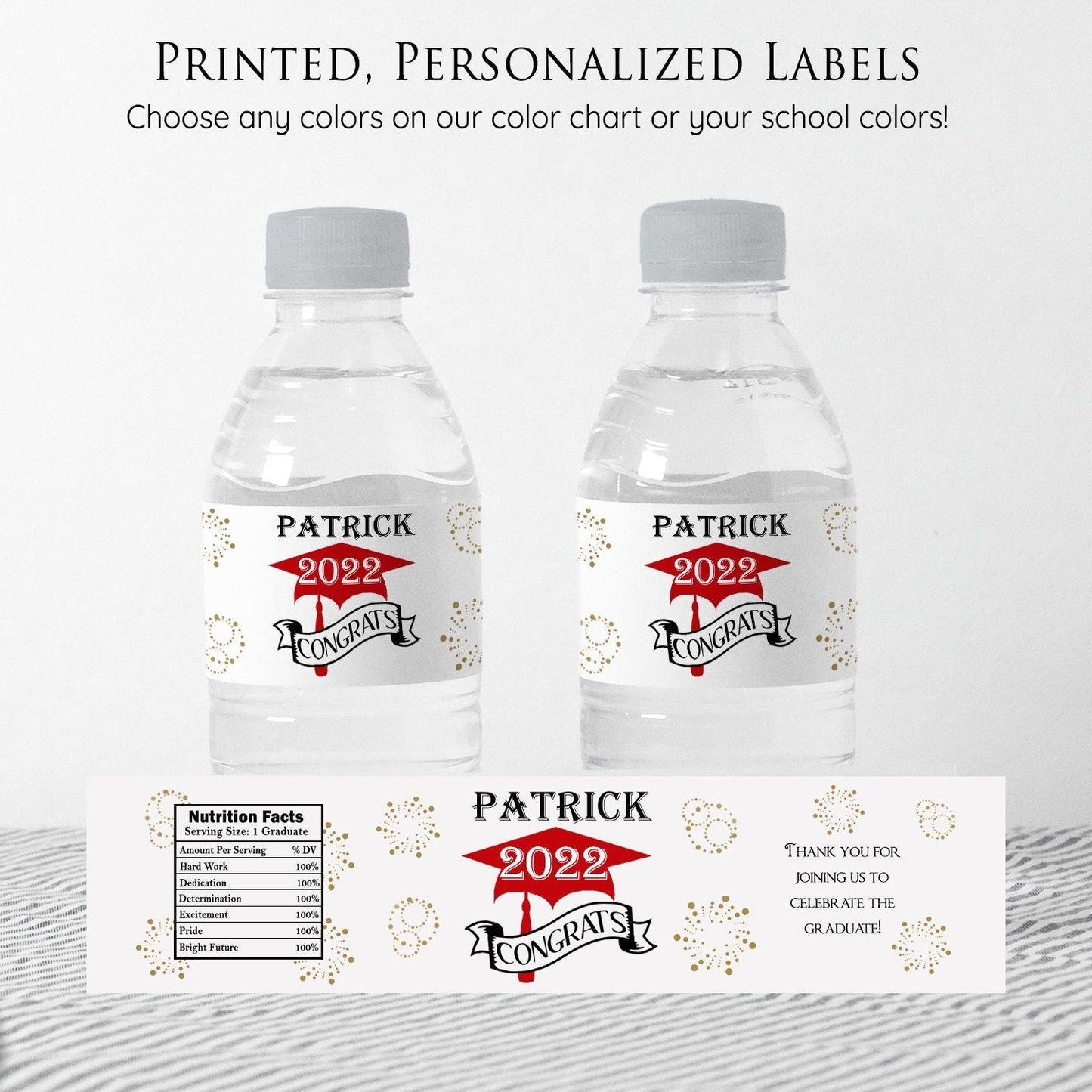 Printed Personalized Water Bottle Labels / Graduation - GD22