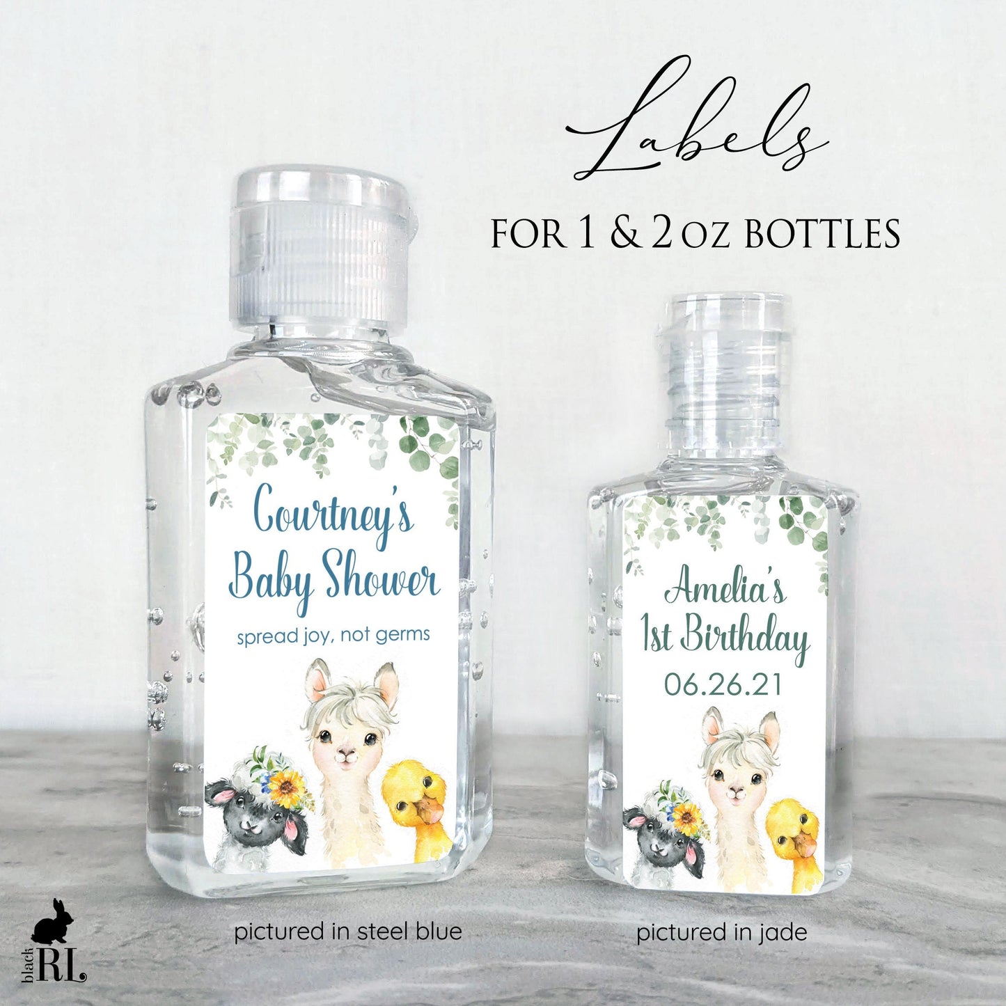 Printed Small Hand Sanitizer Labels / Baby Animals - BA21