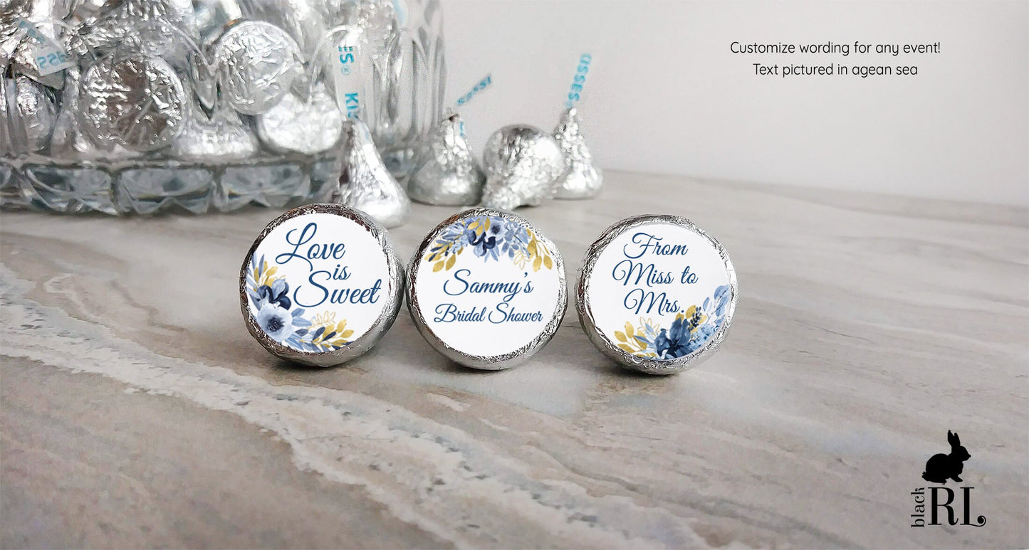 Printed Chocolate Kiss Stickers / Navy and Gold Flowers - NG19