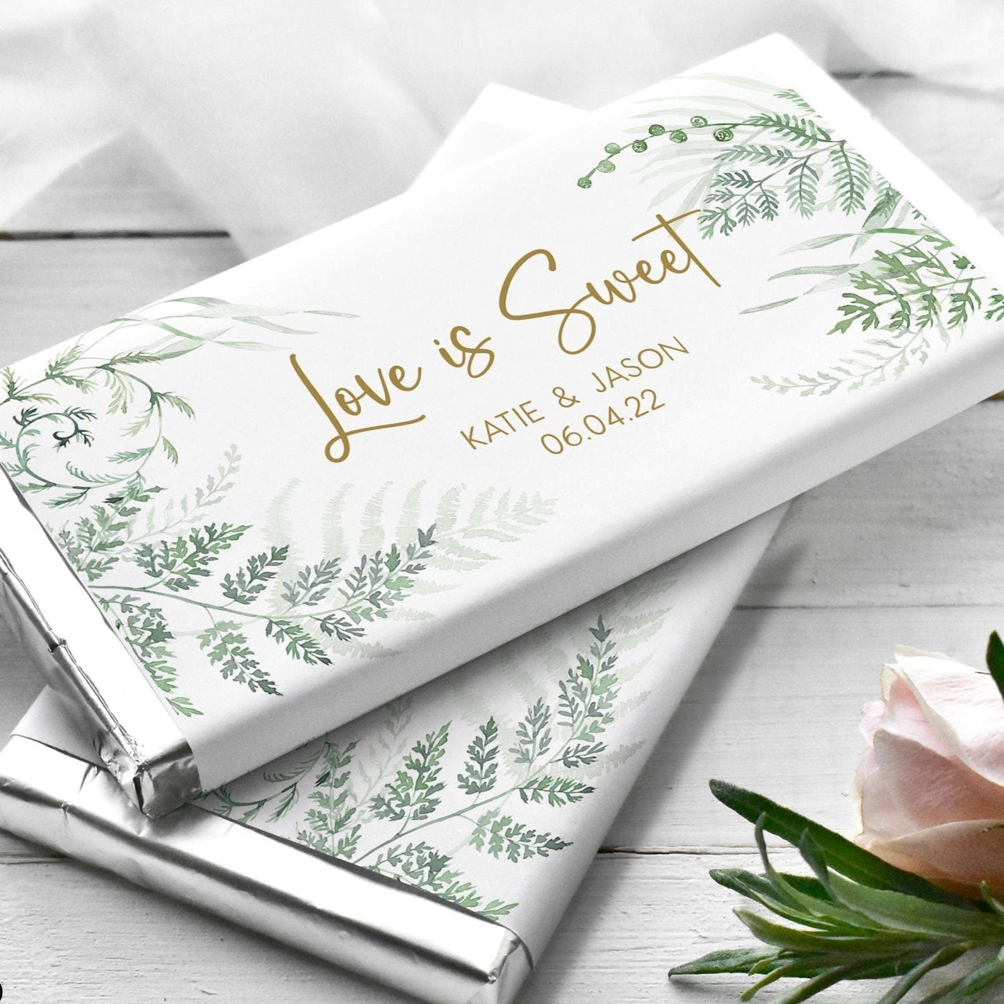Printed Labels for Full Size Candy/Chocolate Bar / Fern Greenery - FN22