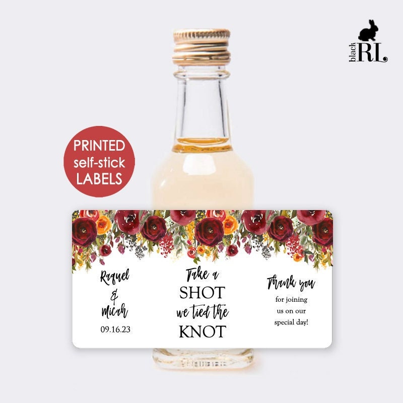 Printed Mini Liquor Bottle Labels / Colorful Fall Blooms Fall Party Favor - CJ21