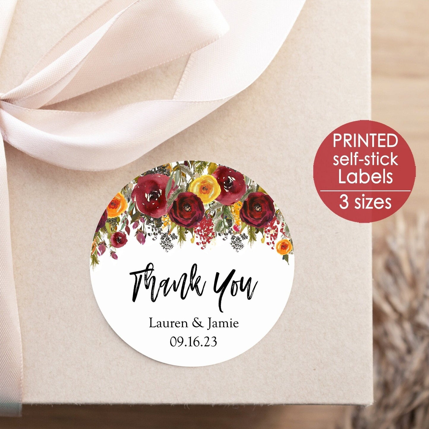 Printed Round Labels in 3 Sizes / Bright Fall Blooms - CJ21