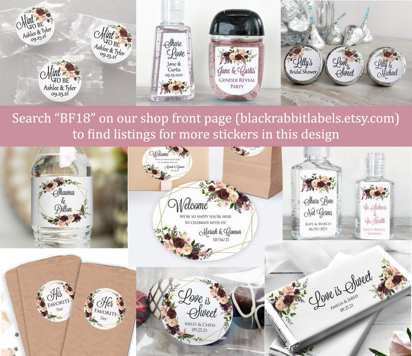 Printed Lip Balm Labels / Burgundy Romance - BF18