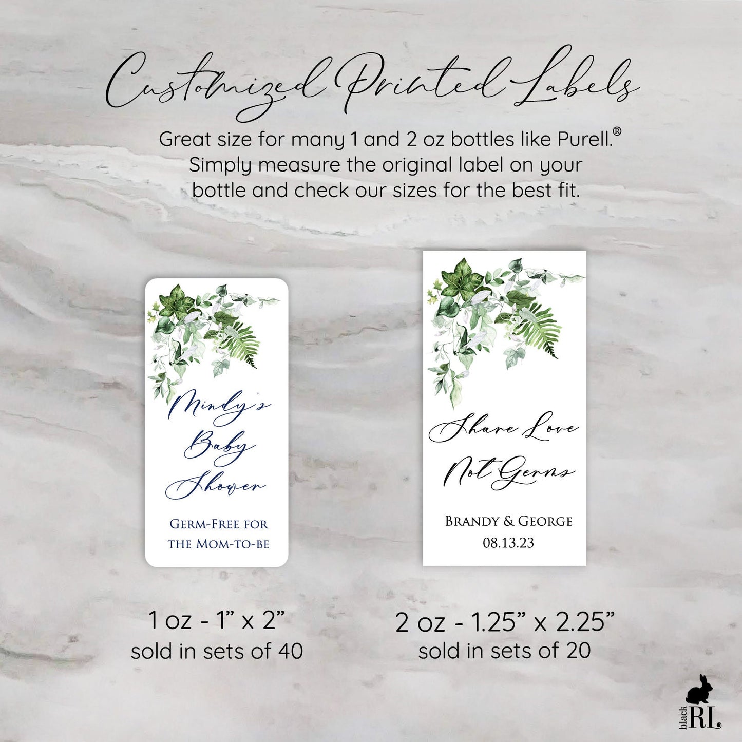 Printed Small Hand Sanitizer Labels / Ivy Wreath - IV22