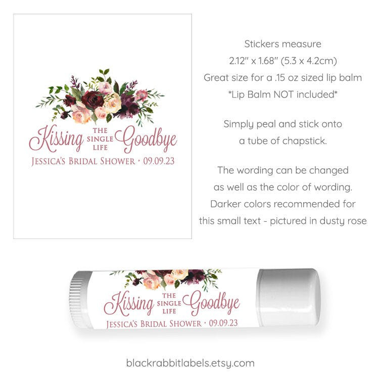 Printed Lip Balm Labels / Burgundy Romance - BF18