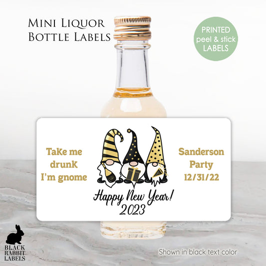Printed Mini Liquor Bottle Labels / New Years Gnomes HNG22