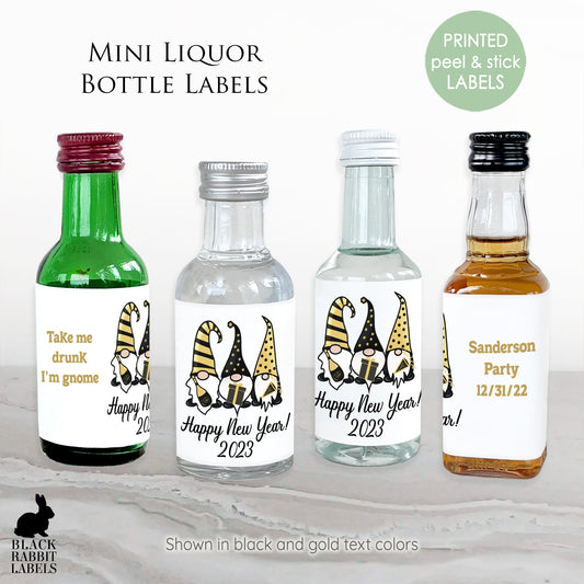 Printed Mini Liquor Bottle Labels / New Years Gnomes HNG22