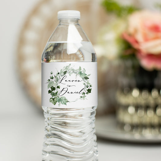 Printed Personalized Water Bottle Labels /Ivy Wreath - IV22