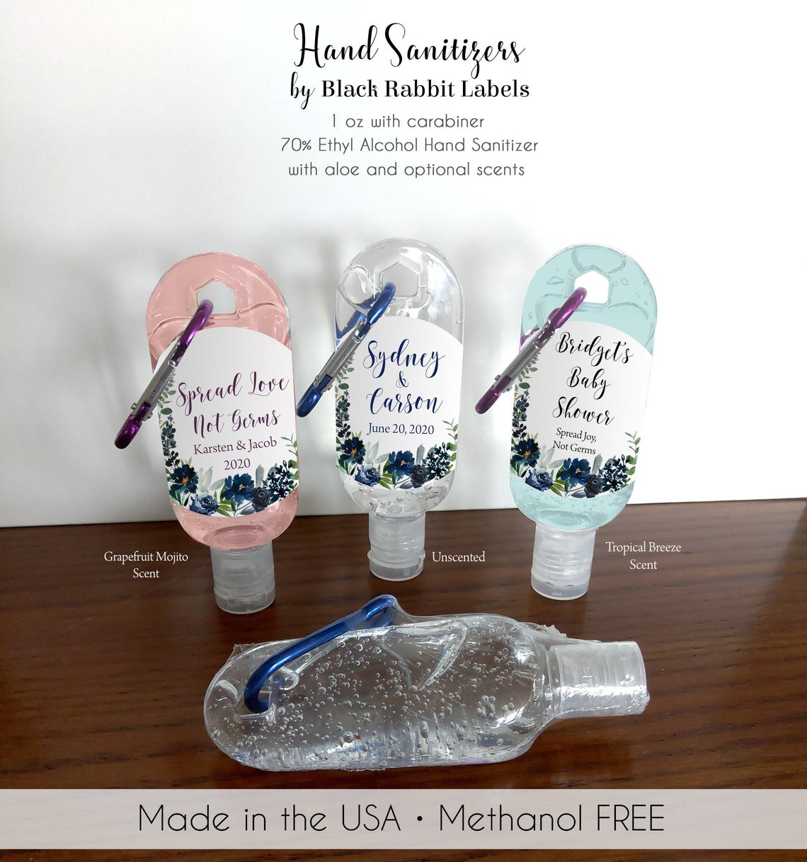 1 oz Gel Hand Sanitizer with customized label and Carabiner / NW19