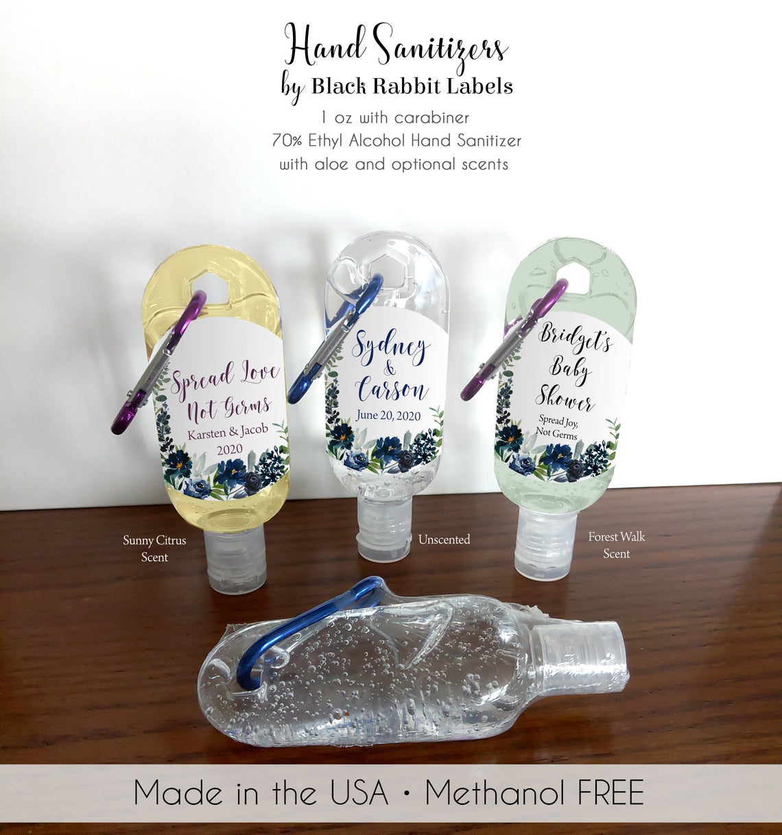 1 oz Gel Hand Sanitizer with customized label and Carabiner / NW19