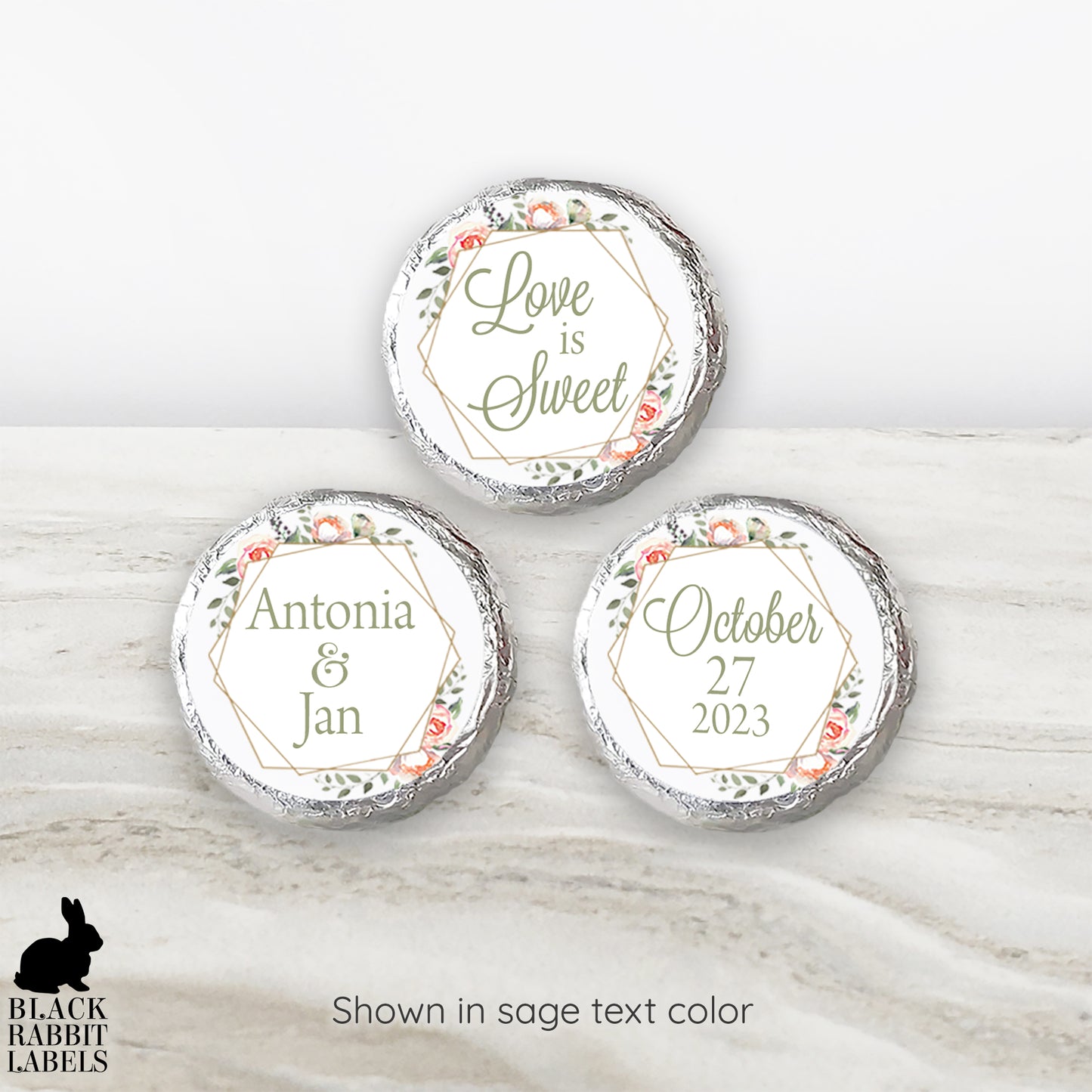 Printed Chocolate Kiss Stickers / Pink Flowers in Geo - PG19