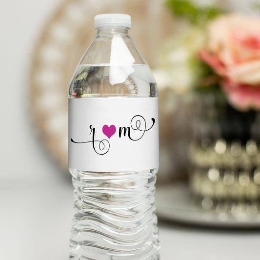 Printed Personalized Water Bottle Labels / Modern Script Hearts - SM20