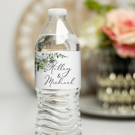 Printed Personalized Water Bottle Labels / Green Leaf Bouquet - GE20