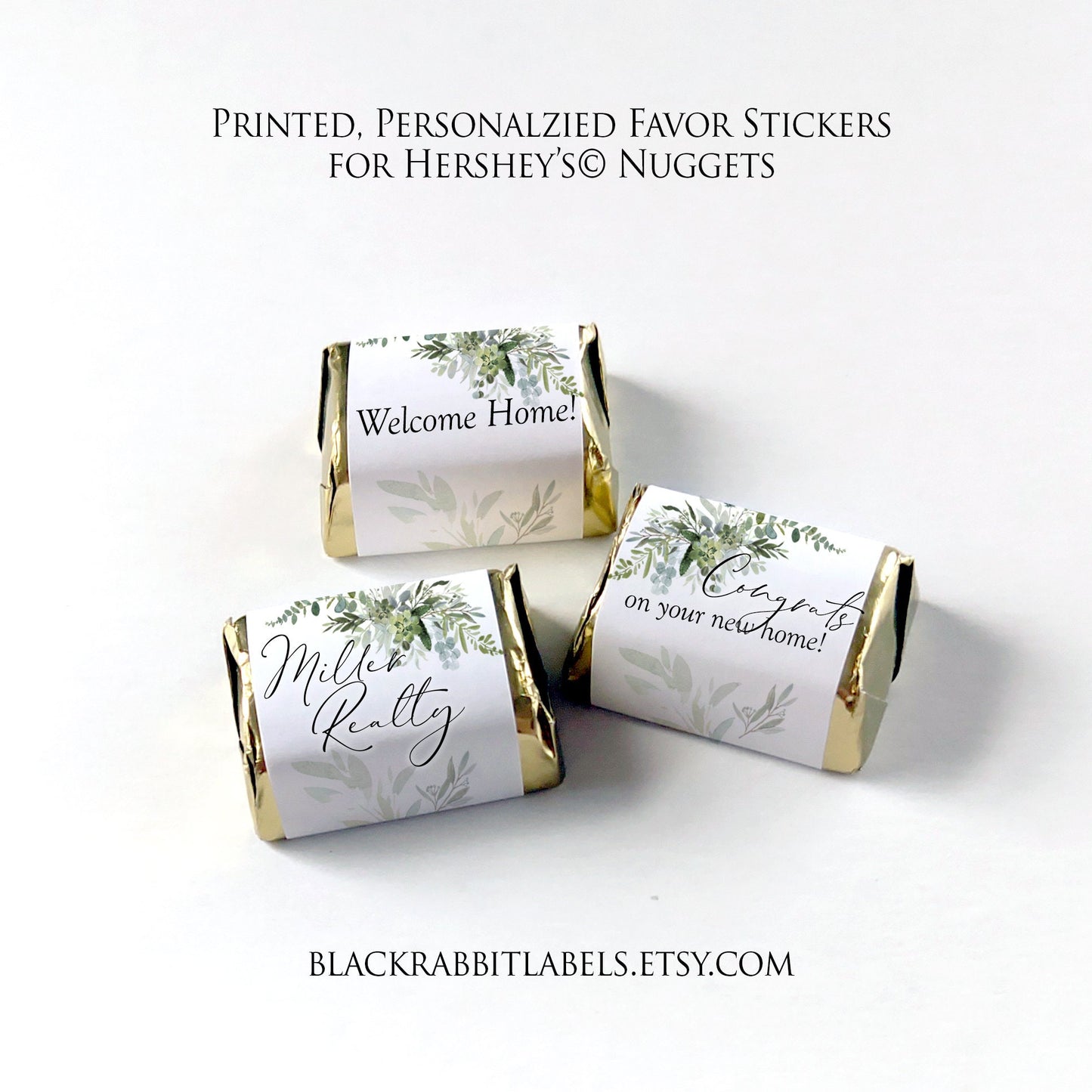 Printed Hershey's Nugget® Labels / Green Leaf Bouquet - GE20