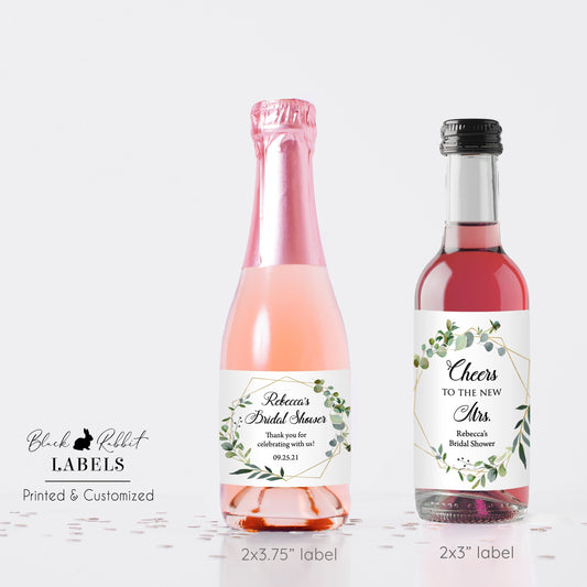 Printed Mini Wine or Mini Champagne Bottle Labels / Greenery Wreath in Geo - GG18
