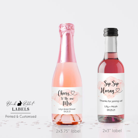 Printed Mini Wine or Mini Champagne Bottle Labels / Pink Hearts / PH21