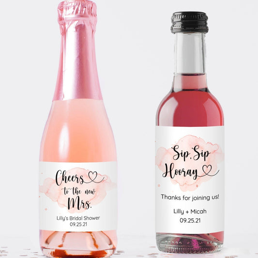Printed Mini Wine or Mini Champagne Bottle Labels / Pink Hearts / PH21