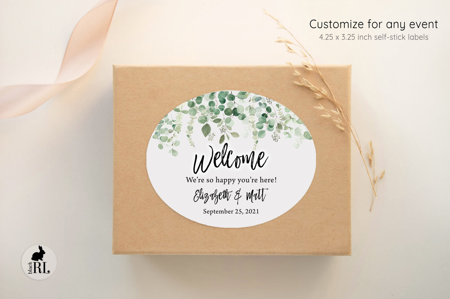Printed Oval Bag and Box Labels / Falling Eucalyptus -  FE20