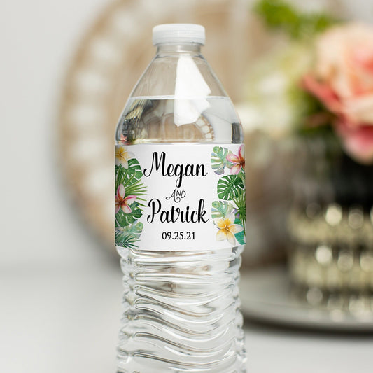 Printed Personalized Water Bottle Labels / Tropical Plants and Flowers - TP19