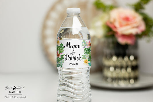 Printed Personalized Water Bottle Labels / Tropical Plants and Flowers - TP19