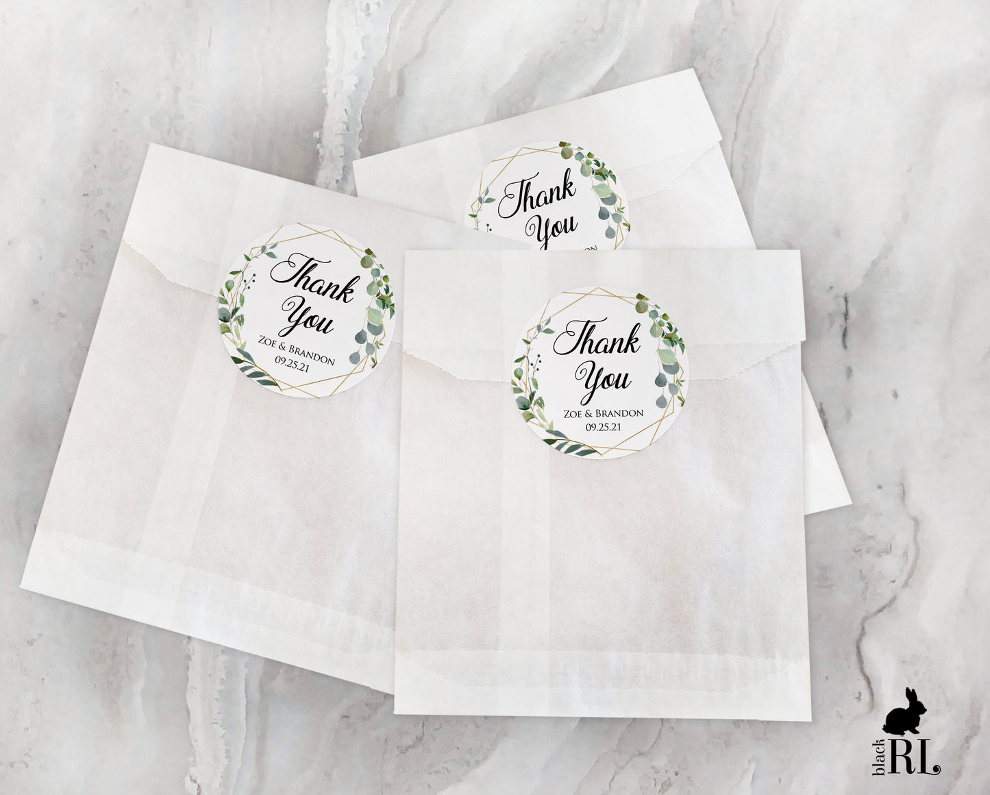 Printed Round Labels in 3 Sizes / Greenery in Geometric Shape - GG18