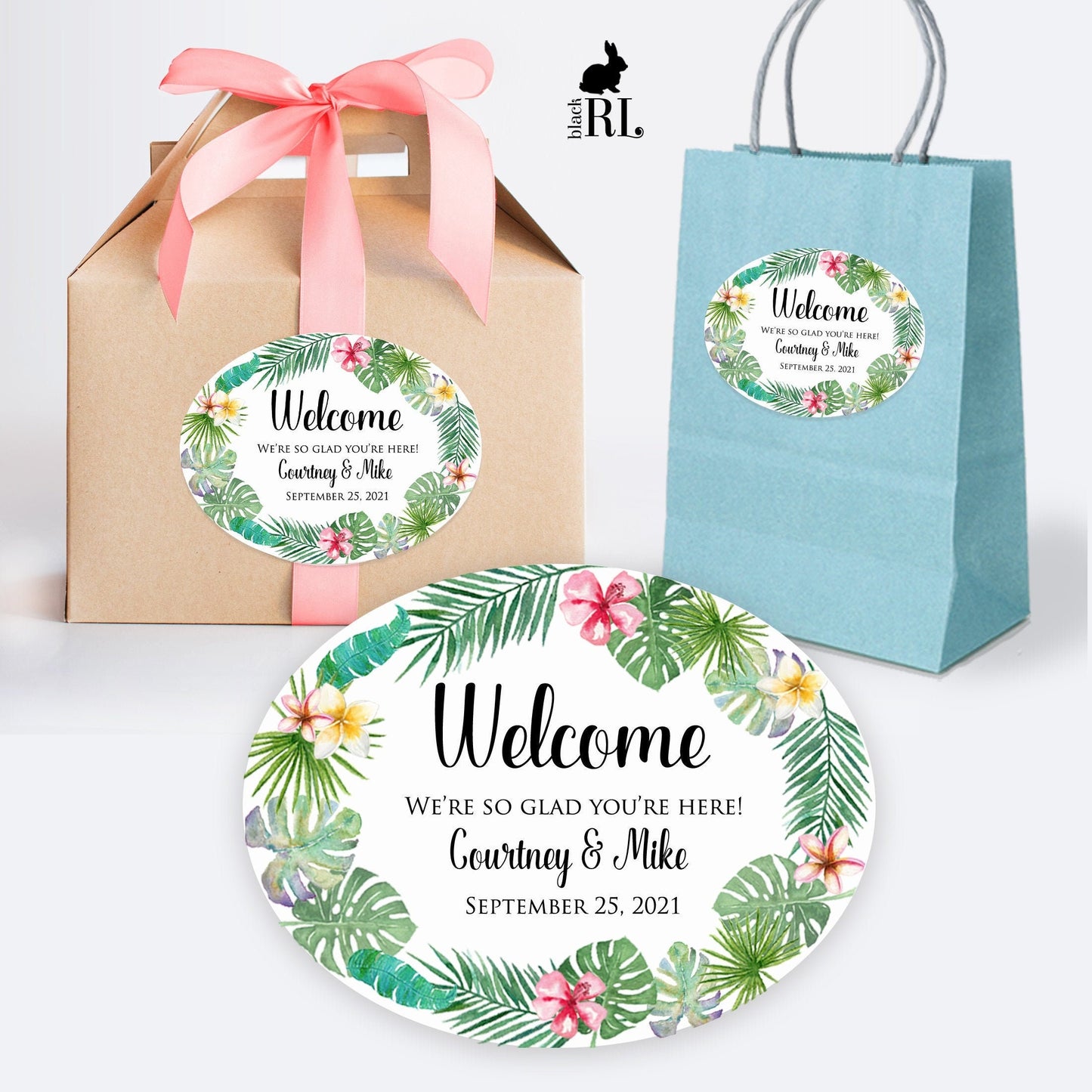 Printed Oval Bag and Box Labels / Tropical Flower Stickers -  TP19