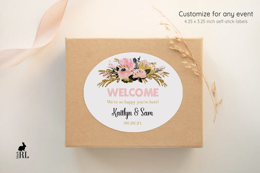 Printed Oval Bag and Box Labels / Glittery Pink Flowers -  GP21
