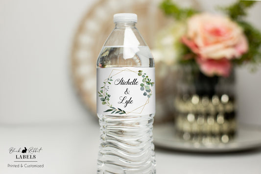 Printed Personalized Water Bottle Labels / Greenery Wreath Geometric Shape - GG18