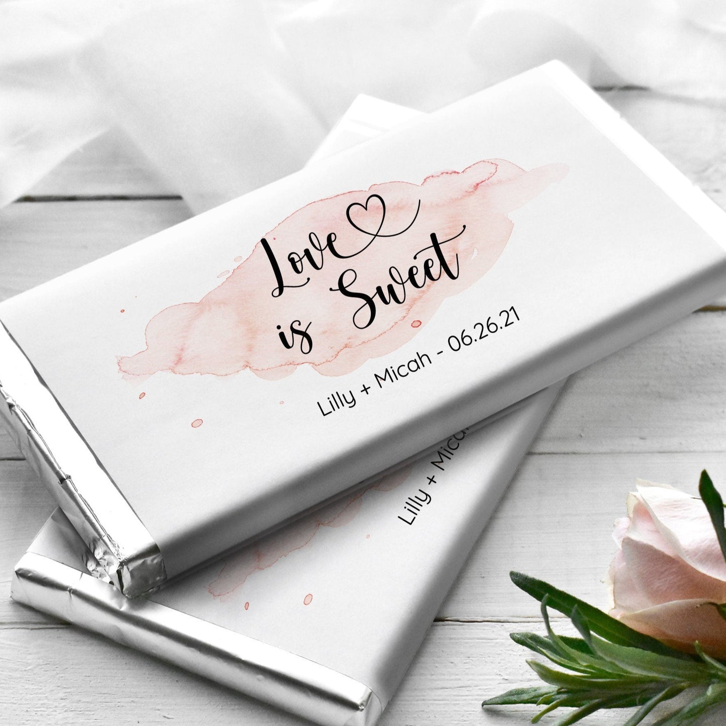 Printed Labels for Full Size Candy/Chocolate Bar / Pink Hearts - PH21