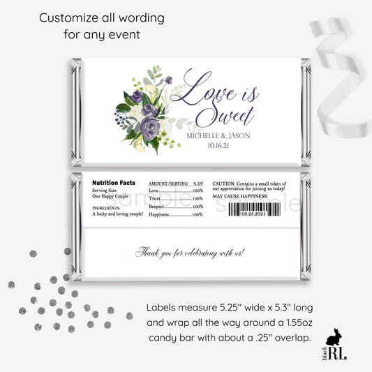 Printed Labels for Full Size Candy/Chocolate Bar / Purple Spring Flowers & Calla Lily - PC21