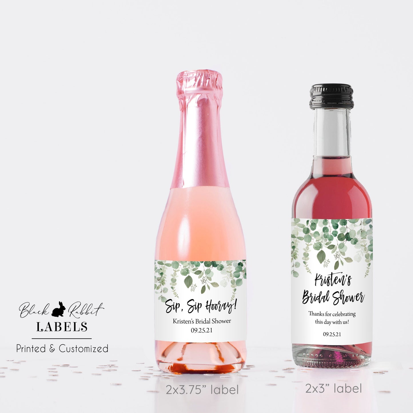 Printed Mini Wine or Mini Champagne Bottle Labels / Falling Eucalyptus / FE20